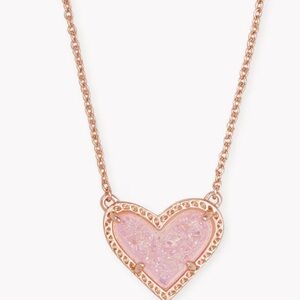 Kendra Scott Ari Heart Rose Gold Pendant Necklace in Light Pink Drusy-NWT